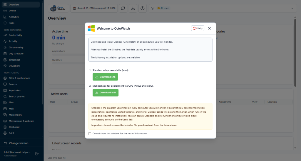 Download the OctoWatch Grabber as EXE or MSI for a Windows PC trial deployment